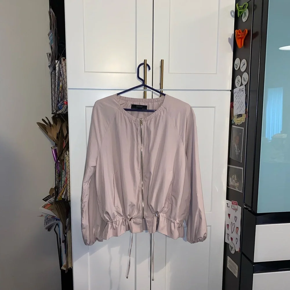 Zara Basic lightweight crew neck peplum drawstring windbreaker jacket lilac pink